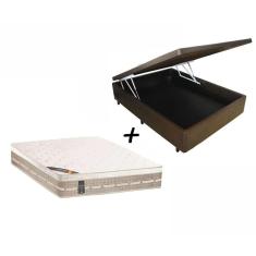 Box Baú Casal Sintético Marrom + Colchão Castor Casal Molas Premium Tecnopedic 138x188x30