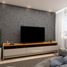 Rack para TV até 70 Polegadas com Rodízios 3 Gavetas 3 Nichos Sublime 220cm Gelius Móveis Off White/Marromle