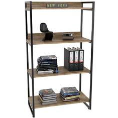 Estante Multiuso 4 Prateleiras Escritório Estilo Industrial Form C01 146x80 cm Carvalho - Lyam Decor