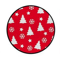 Tapete redondo antiderrapante para quarto, macio, lavável à máquina, árvores de Natal e flocos de neve para decoração, diâmetro 92 cm