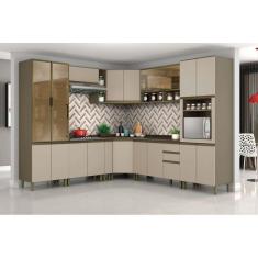 Cozinha Modulada Henn Connect 14 Peças (4 Armários + 4 Balcões + 2 Paneleiros + 4 Complementos) C14P05 Duna/Cristal