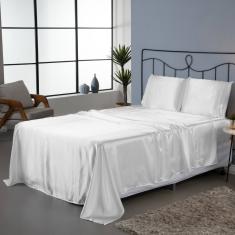 Jogo de Lençol Roupa de Cama Casal Queen Size 4 Peças Cetim Charmousse Antifrizz Seda