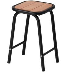 Banquinho De Aço E Madeira Tamborete Preto Altura 46 Cm - Metalcromo