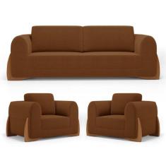 Kit 02 Poltronas e 01 Sofá Bloom 180cm 02 Lugares com Pés de Madeira B