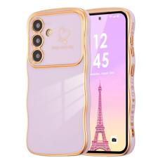 DEFBSC Capa para Samsung Galaxy S24, moldura encaracolada em forma de onda, linda capa de coração de amor para meninas e mulheres, proteção completa para lente de câmera macia durável TPU à prova de