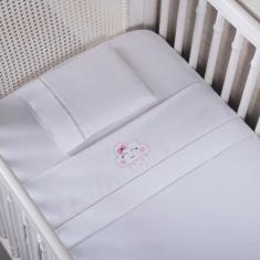 Jogo de lençol berço 3 peças 400 fios micro percal bordado - Sifa Avia