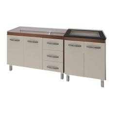 Armário Cozinha Gabinete Pia De 120 Cm Bianca Com Balcão Cooktop 4 Bocas Savana Frente Off-white Jade