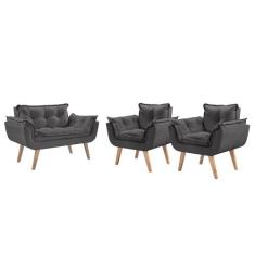 Conjunto Poltronas Decorativas Opalla 1 Namoradeira e 2 Poltronas de 1