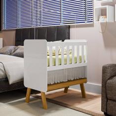 Mini Berço 3 em 1 com Colchão Ada Retrô 100% Mdf Espresso Móveis Branco Brilho/Amêndoa