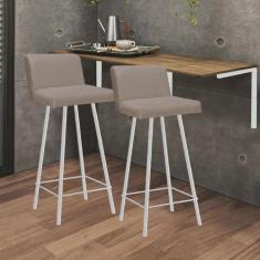 Kit Mesa Suspensa de Parede Fixa mdf Freijó + 2 Banquetas Lexi Ferro Branco Corino Bege - Ahazzo Móveis