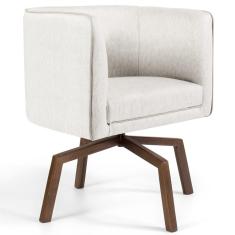 Poltrona Decorativa Giratória Base Ka Madeira Betina C-443 Linho Bege - Domi