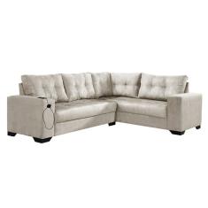 Sofá de Canto 5 Lugares Dijon com Entrada USB Suede Areia