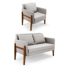 Kit 1 Sofá Namoradeira e 1 Poltrona Lana Veludo Base de Madeira - D`Rossi