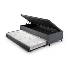 Bicama com Baú Solteiro Reforçado em Linho 88x188cm Cinza