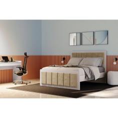 Cama De Casal Em Mdp 188x138cm Revestido Em Suede Branco