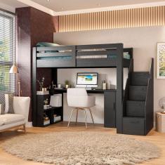Cama Office Multifuncional Solteiro Adulto Star Plus Casatema Preto Perfect Touch