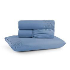 Jogo de Lençol Solteiro 3 Peças Napoli Percal 300 Fios Lese Bordado In