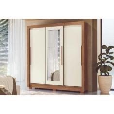 Guarda Roupa Casal 3 Portas De Correr (1 C/ Espelho) E 2 Gavetas C/ Pés Maringá Jatoba/areia - Santos Andirá