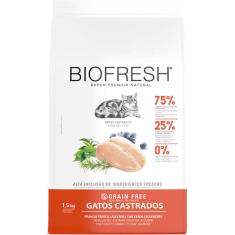 Ração Seca Biofresh Frango Fresco, Alecrim, Chá Verde e Blueberry para Gatos Castrados - 1,5 Kg