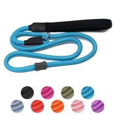 Coleira de treinamento para cães de corda deslizante forte (1,2 m) - grafite de nylon trançado durável resistente com rolha de borracha e alça acolchoada - Sem puxão, caminhada, escalada para cães