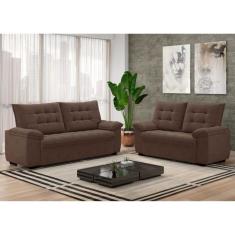 Conjunto de Sofás 2 e 3 Lugares Bertioga Veludo Marrom