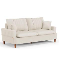 Sofá 180cm 3 Lugares Com Almofadas Pés Curvos Veras Linho D05 Cru - Mpozenato