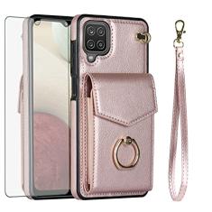 Asuwish Capa de telefone para Samsung Galaxy A42 5G capa carteira com protetor de tela de vidro temperado e anel de bloqueio RFID suporte suporte para cartão acessórios de celular de couro A 42 G5 42A