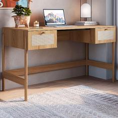 Escrivaninha Oslo Artesano 139 cm (largura) em Mdp Palha Natural Cor Mel Base Madeira