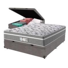 Cama Box Baú Cinza e Colchão Casal Evolution Molas Ensacadas Probel