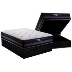 Cama Box Baú Casal: Colchão Molas Herval Maxspring Málaga + Base Crc Suede Black(138X188)