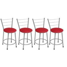 Kit 4 Banquetas Baixas Prata com Encosto Assento Vermelho - Fortmix