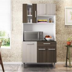 Armário de Cozinha 6 Portas 1 Gaveta Carol Poliman Móveis Branco/Rovere/Amêndoa