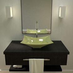 Cuba de Apoio para Banheiro L38 Lux Retangular Folha Compace Verde Acqua