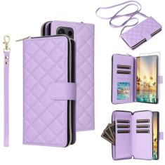 Asuwish Capa de telefone para Samsung Galaxy S24 Ultra 5G Capa carteira com protetor de tela de vidro temperado, alça de suporte para cartão, suporte de couro flip celular com zíper S24Ultra 24S S 24