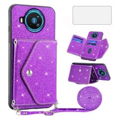 Asuwish Capa de telefone para Nokia 8.3 5G Nokia 8V G5 UW capa carteira com protetor de tela de vidro temperado e alça transversal cordão Bling Glitter suporte para cartão de crédito acessórios