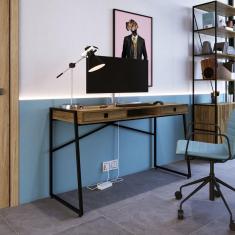 Escrivaninha 2 Gavetas 1 Nicho Pés Aramados Placa e Ponto preto/noce oro