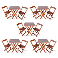 Kit de 5 Conjuntos de Mesa Dobrável 70x70 com 2 Cadeiras Imbuia - Tarimatã