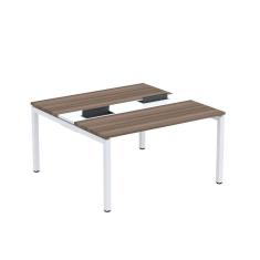 Mesa Plataforma Dupla com Pé de Aço para Coworking 140X140/2P PDC14/14/2P Walnut/Branco