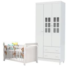 Berço Lara e Guarda Roupa Infantil 3 Portas Mariah Branco Brilho - Car