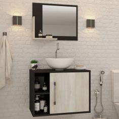 Armário De Banheiro Com Cuba E Espelho 1 Porta 2 Prateleiras Preto Onix/snow