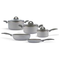 Jogo de Panelas Brinox Antiaderente Ceramic Life 5 Peças Marble Blend com Indução Cinza Claro