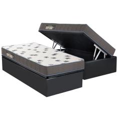 Cama Box Baú Solteiro: Colchão Espuma Ortobom D33 Light Saúde + Base crc Suede Gray(88x188)