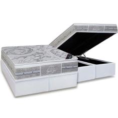 Cama Box Baú Queen Colchão Molas Pocket Ensacadas Castor Super Luxo Látex Plush + Base White(158X198)
