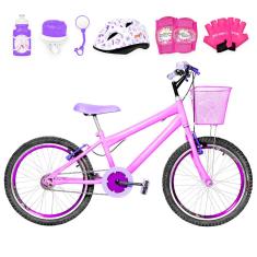 Bicicleta Infantil Aro 20 Aero + Kit Proteção Rosa E Violeta
