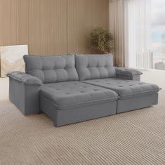Sofá Retrátil Muriaé 4 Lugares 250 cm Linho Cinza