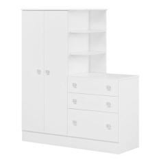 Guarda Roupa com Cômoda Doce Sonho 4070 Branco Brilho  Qmovi