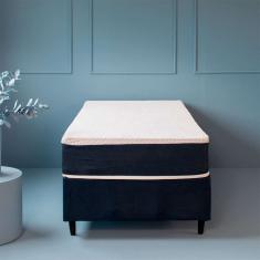 Cama Box Solteiro com Colchão Mola Ensacada Guldi Firme ii Branco e Azul