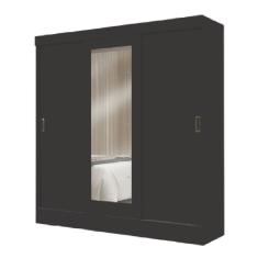 Guarda Roupas Casal Com Espelho 3 Portas De Correr 2 Gavetas Mônaco Maxel Preto