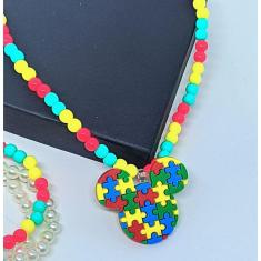 Kit Conjunto Colar e Pulseiras Infantil Miçangas Pérolas Coloridas Disney Barbie Wandinha Unicórnio Mickey Blogueirinha