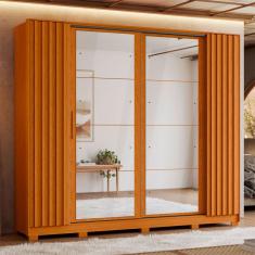Guarda-Roupa Casal com 2 Espelhos Jacarandá Flex 4 Portas 4 Gavetas Cinamomo e Off White